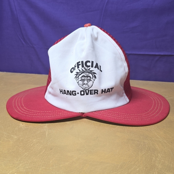 VTG Double Bill Snap Back Trucker Hat Official Hang-Over Hat in Red and White - Picture 1 of 9